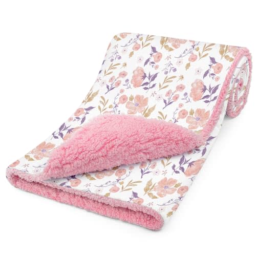 Fleece Baby Blankets for Boys & Girls, Infant Toddler Blanket | Soft Plush Small Receiving Blankets, Cozy Warm Newborn Sherpa Baby Blanket for Crib Stroller, essentials gift, Pink Floral