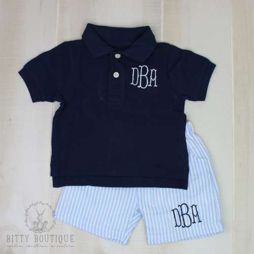 Monogrammed Seersucker Boys Polo Set