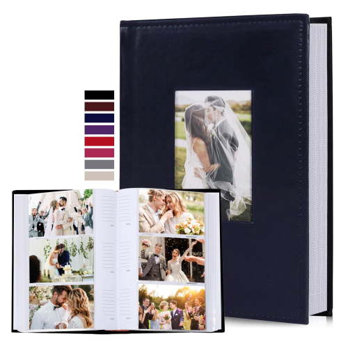 RECUTMS Photo Picture Album 4x6 300 Photos,Small Capacity Premium Leather Cover Wedding Family Photo Albums Holds 300 Horizontal Photos(Blue)