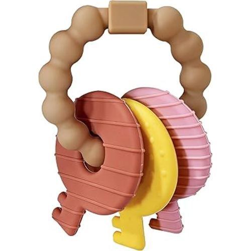 Baby Keys Teether Toys,Silicone Teething Toys for 3+ Months,Teething Keys Toy for Infants-Soft & Raised Texture to Soothe Gums,BPA Free(Brown)