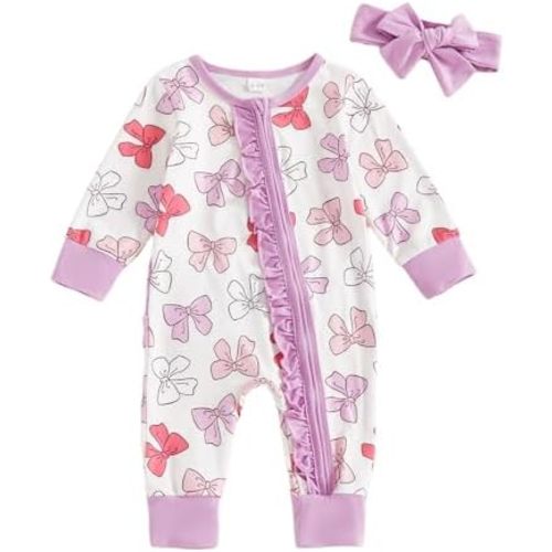 Newborn Coming Home Outfit Girl Long Sleeve Zipper One Piece Romper Ruffle Jumpsuit Fall Baby Clothes 0 3 6 12 18M