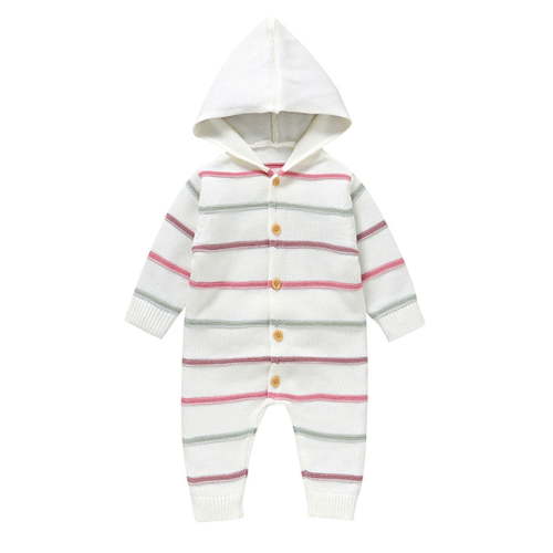 Hifoo Infants Girls Knitted Striped Color Jumpsuit With Hood Autumn Winter Baby Romper O-Neck For Toddler Leisure Daily Casual Spring Back To School Long Sleeve Onesie One-Pieces