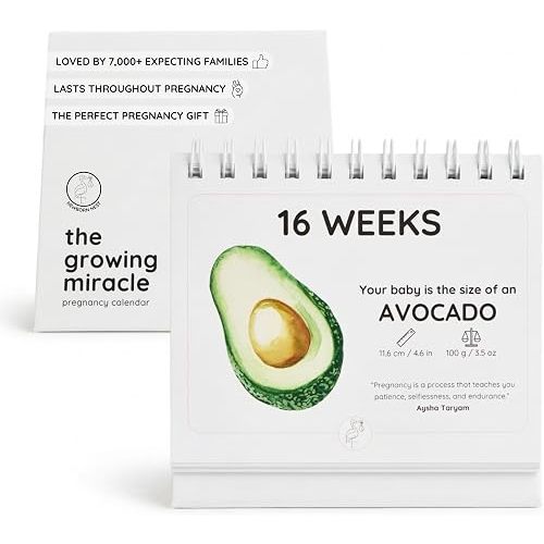 Pregnancy Calendar for Expecting Mothers - Weekly Baby Growth Tracker with Fruit & Vegetables, Quotes & Development Facts | 72-Page Flip Calendar | Pregnancy Gifts for First Time Parents