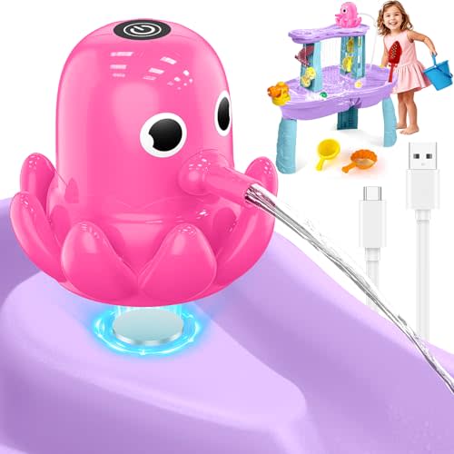 Hinastar Water Table Pump Octopus, Cordless Rechargeable Pump for Water Tables with Magnetic Mounting, No Drill Installation, Durable Outdoor Water Play Accessories for Kids & Toddlers (Pink)