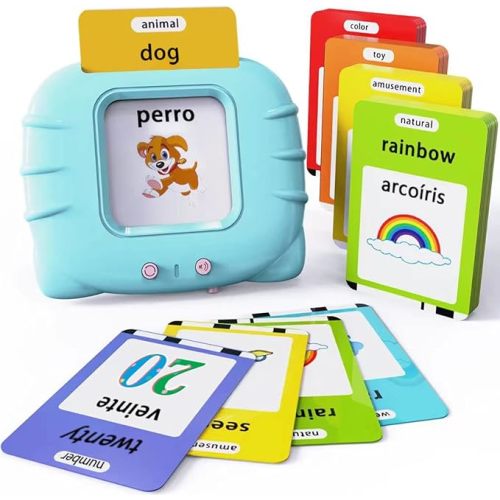 Lapare Spanish and English Bilingual Audible Flash Cards Toy with Music, Learn Spanish and English for Kids, Niñas, Niños, Bebes
