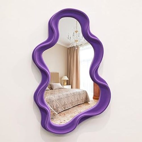 Purple Wavy Cloud Wall Mirror for Girly Bedroom Dorm Vanity Decor