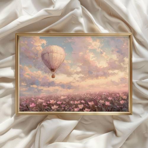 Hot Air Balloon Pastel Painting Print, 18 x 12 inch, Unframed Matte Paper