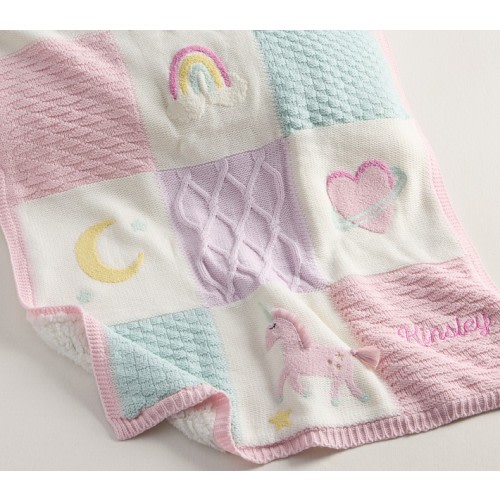 Unicorn Recycled Heirloom Sherpa-Backed Patchwork Knit Baby Blanket