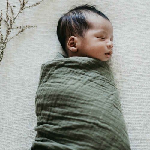 Dusty Olive Organic Muslin Wrap | Snuggle Hunny