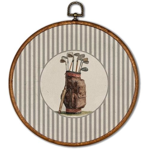 KSDUT Vintage Golf Shaft Wall Art Decor - Retro Sports Trendy Wall Art Canvas Frame Hanging Prints, Nursery Sports Gallery Round Artwork Decor for Boys Room Home Decorations 10"x10"