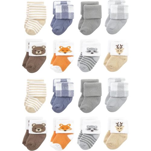 Hudson Baby Unisex Baby Cotton Rich Baby Terry Socks 16-Pack, Woodland, 0-6 Months