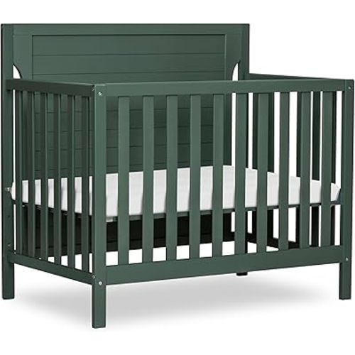 Dream On Me Bellport 4-in-1 Convertible Mini Baby Crib, Compact Design in Safari Green, GreenGuard Gold & BSA, Non-Toxic, Pinewood, Converts to Mini Daybed & Twin Bed, 1″ Mattress Pad