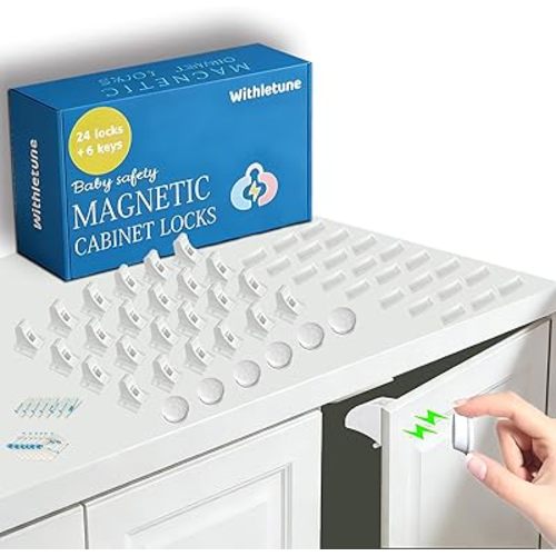 (24Locks + 6keys) Withletune Magnetic Cabinet Locks for Child Proofing - Child Safety Drawer Lock, Suitable for Kitchens, cabinets, and Storage cabinets - no Drilling Required, Adhesive Installation.