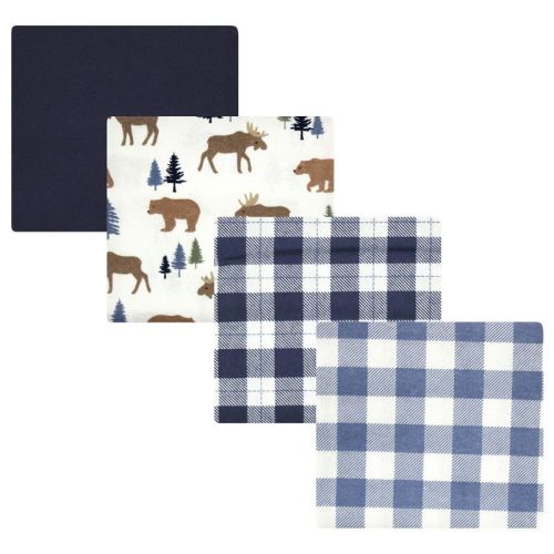 Luvable Friends Hudson Baby Cotton Poly Flannel Receiving Blankets 4pk, Forest Bear