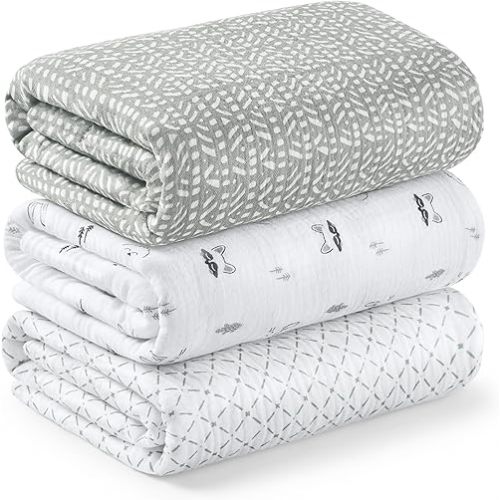 3-Pack Muslin Swaddle Blankets for Newborns Boy,Girl – 47x47 Large Cotton Muslin Baby Blanket, Nursery Swaddling, Neutral, Soft, Breathable, Light Infant Baby Receiving Cover (Nordic, Regular)