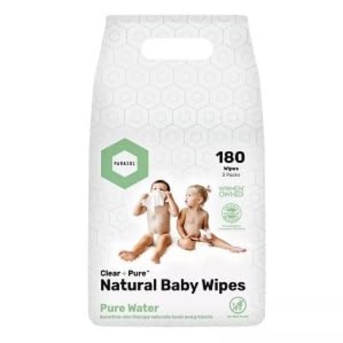 Parasol Clear+Pure Natural Baby Wipes, 180 Count, 3 Packs of 60 Wipes