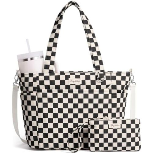 Bagstellar Corduroy Tote Bag for Women Teacher Nurse Work Laptop Tote Purse