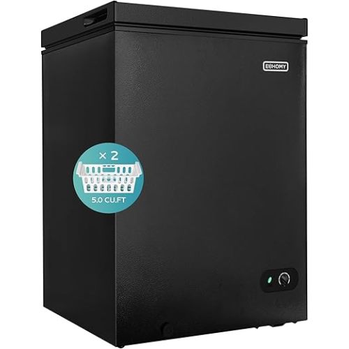 EUHOMY 5.0 Cu.Ft Chest Freezer with Removable Basket, Deep Freezer Adjustable 7 Thermostat, Quiet Mini Freezer Free-Standing Top Door, Energy Saving for Apartment/Garage/Basement/Dorm/Home,Black