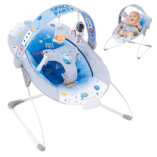Baby Bouncer, Portable Baby Bouncer with Music Foldable Indoor & Outdoor Use for Baby 0-6 Months 6-20 lbs,Blue