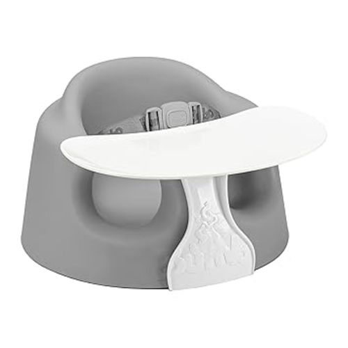 Bumbo Foam Infant Floor Seat Plus+ with Tray for Babies 3 to 12 Months Old, Monsoon - Portable Soft Baby Chair with Large Legroom and 3-Point Harness for Feeding and Play