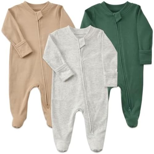 Aablexema Baby Footie Pajamas Cotton with Mitten Cuffs, Double Zipper