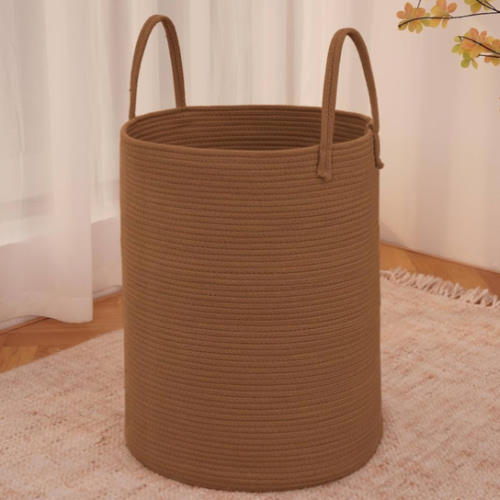 Large Woven Laundry Basket Hamper,60L Cotton Rope Storage Bin for Blankets,Toys and Clothes,Decorative Tall Nursery Hamper for Living Room,Baby Nursery,Bathroom and Bedroom,Golden Jute