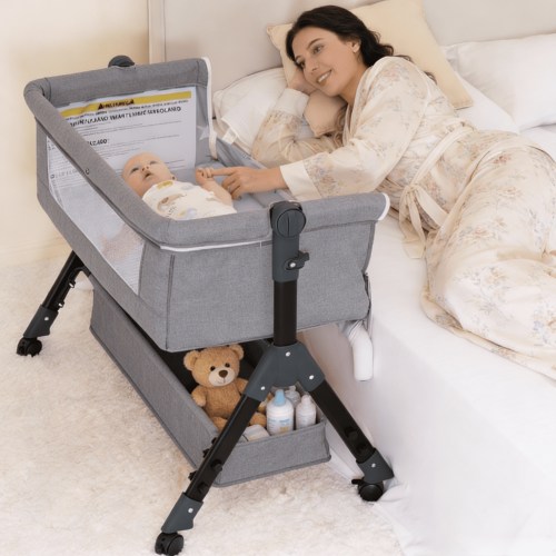 4-in-1 Baby Bassinet,Standalone Baby Crib,Baby Bedside Sleeper with Diaper Changer for Newborns 0-24 Months,Unisex,Grey