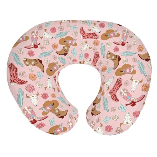 Boho Western Cowgirl Baby Nursing Pillow Covers for Girl Pink Cowgirls Boots Hat Cactus Floral Cow Skulls Nursery Slipcovers for Breastfeeding Pillows Wild West Soft Stretchy Cover for Newborn Infant