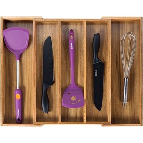 Utoplike Acacia Kitchen Drawer Organizer Expandable, Utensils Cutlery Tray