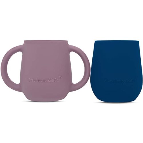 | Teenie Tiny™ Silicone Developmental Baby-Led Weaning Drinking Cups (2 pack) (Mauve and Blue Fusion)