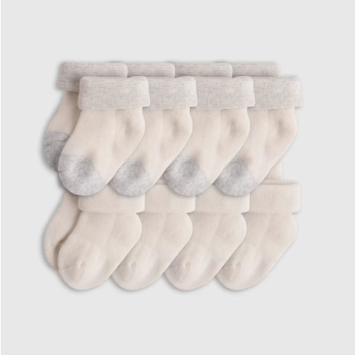 Organic Cotton Fold Over Socks 8-Pack - Baby in White/Grey