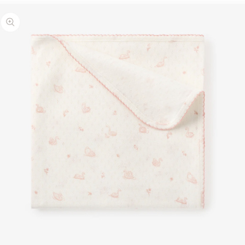 Pink Swan Print Organic Cotton Pointelle Baby Blanket – Elegant Baby