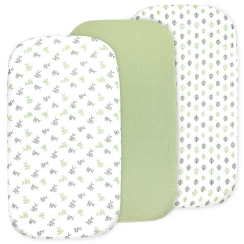 3 Pack Muslin Bedside Sleeper Bassinet Fitted Sheets, Organic Cotton, 33x20x4 Inches, Compatible with Pads Size Between 17-21 in Width, 29-33 in Length, and 1.5-4 in Thick