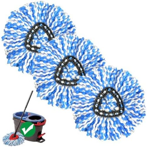3 Pack Spin Mop Replacement Head Compatible with RinseClean 2-Tank System