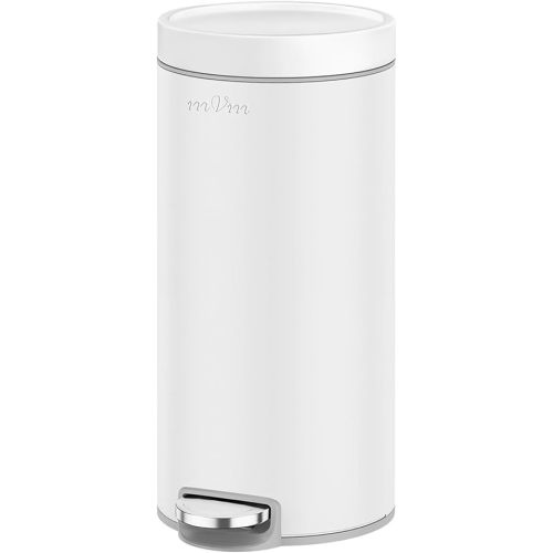 mVm Trash Can for Kitchen,8Gallon(30L) Step Round Trash Cans,Garbage Can with Lid, Soft-Close, Anti-Fingerprint.Stainless Steel Trash Can for Kitchen,Office,Home,Living Room(White)