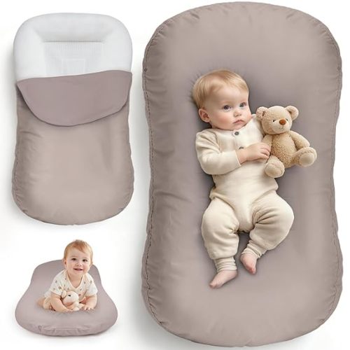 Extra Large Baby Lounger for Newborn, Infant Lounger 0-24 Months - Ergonomic Cotton Baby Nest with Tummy Time Support, Portable Floor Seat for Motor Skill Development, Newborn Essentials Gift