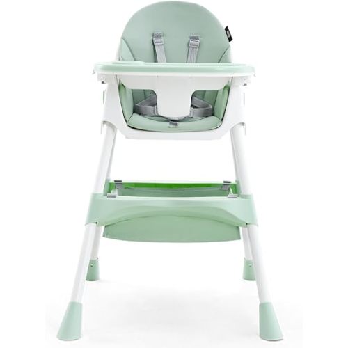 HARPPA 6-in-1 Convertible Baby High Chair for Toddlers, Foldable Highchair with Removable Tray for Eating & Playing, Adjustable 5-Point Safety Harness, Toddler High Chair with PU Cushion, Soft Sage