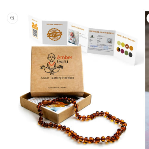 Baltic Amber Teething Necklace for Babies, Cognac Color, Polished – Amber Guru
