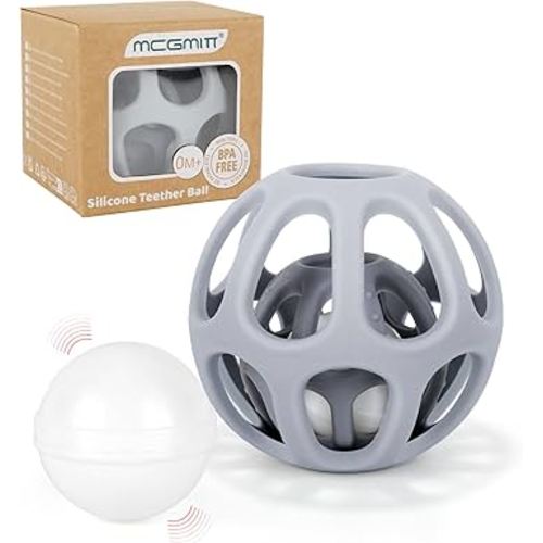 MCGMITT Baby Rattle Teething Toy, Easy Grasp Silicone Infant Ball, BPA Free Non-Toxic Soft Baby Sensory Ball Bath Toy, Motor Skills Toy, Montessori Early Educational Toy, Gift for Age Newborn and Up