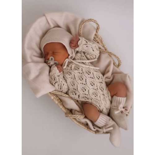Hand-knitted organic baby romper long-sleeved – newborn outfit for photo shoots