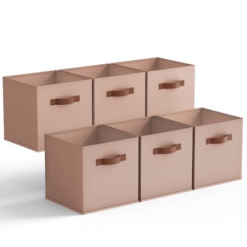 GRANNY SAYS Cube Storage Bins, 11 Inch Cube Storage Organizer, Fabric Storage Bins with PU Handle, Storage Cubes for Shelves, Closet, Dusty Pink, 6-Pack