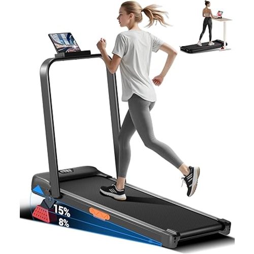 CURSOR FITNESS 15% Incline Walking Pad Treadmill with Handle Bar - 0.6-6.2MPH Quiet Foldable Treadmill for Home Office Under Desk 2.5HP Walking Pad with 300LBS Capacity