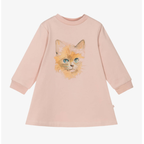 Molo - Girls Blush Cat Cotton Dress | Childrensalon Outlet