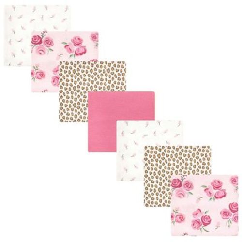 Hudson Baby Infant Girls Cotton Poly Flannel Receiving Blankets Bundle, Blush Rose, One Size