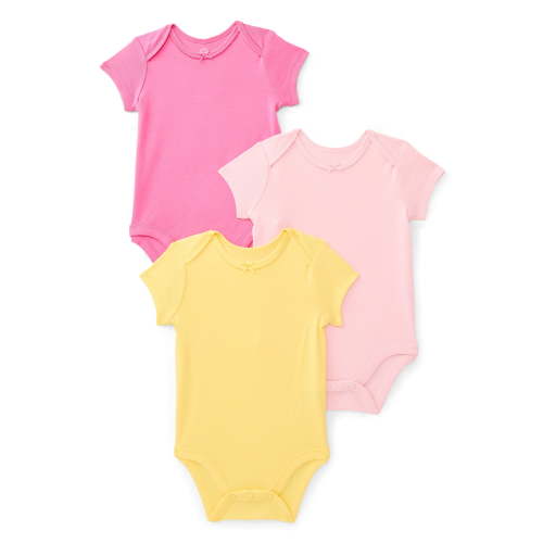 Wonder Nation Baby Girls Bodysuit with Short Sleeves, 3-Pack, Sizes 0M-24M