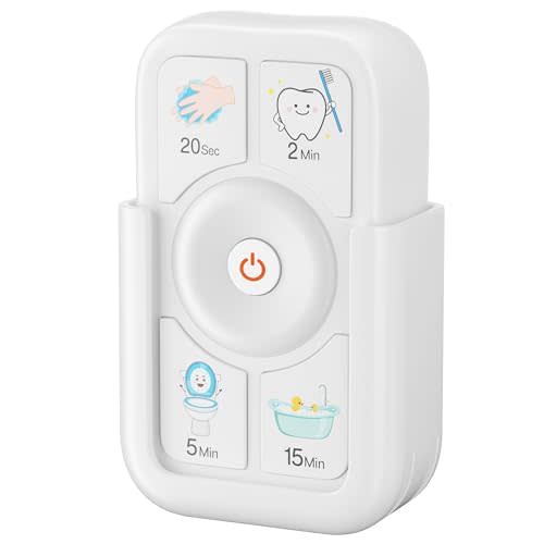 Timer for Kids Brushing: 2 Minutes Teeth Brush 20 Seconds Hand Washing 5 Min Toilet 15 Min Shower, Time Management Tool for Children - White