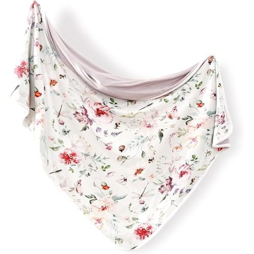 GRSSDER Baby Blankets Super Soft Jersey Knit Swaddle Blanket for Baby Girls and Boys, Double Layer Receiving Blankets 34 x 44 Inches Extra Large for Baby, Flowers and Insects