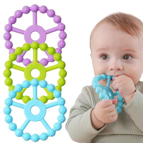 3 Pack Ring Teether Baby Infant Toys, Silicone Teething Ring Toys for Babies 0-6 Months, Seposeve Baby Teethers 6-12 Months 12-24 Months, Easy to Grasp Toy, Teething Relief, Light Purple Green Blue