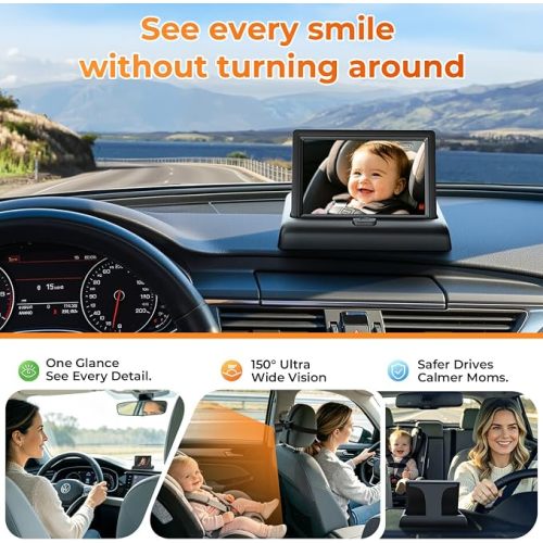 Itomoro Baby Car Mirror, View Infant in Rear Facing Seat with Wide Crystal Clear View,360° Rotation Plug and Play Easy Install baby car monitor 1080p