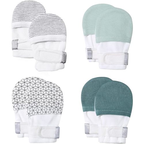 HAPIU Baby No Scratch Mittens Stay On, 100% Cotton Breathable, Adjustable Infant Gloves for Boys Girls, Newborn - 12 M